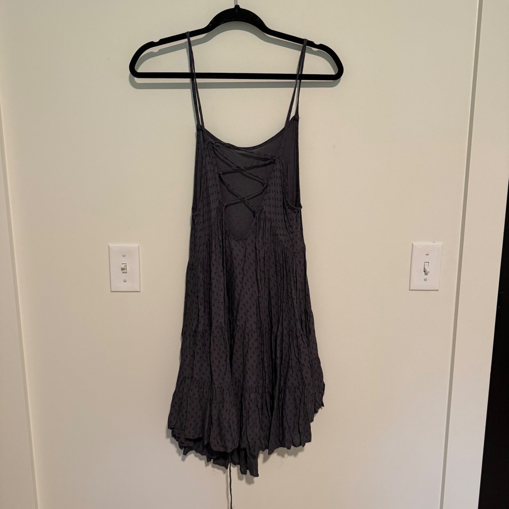Intimately Free People Heart Print Lace Up Back Mini Dress Charcoal Grey Small - Picture 3 of 5